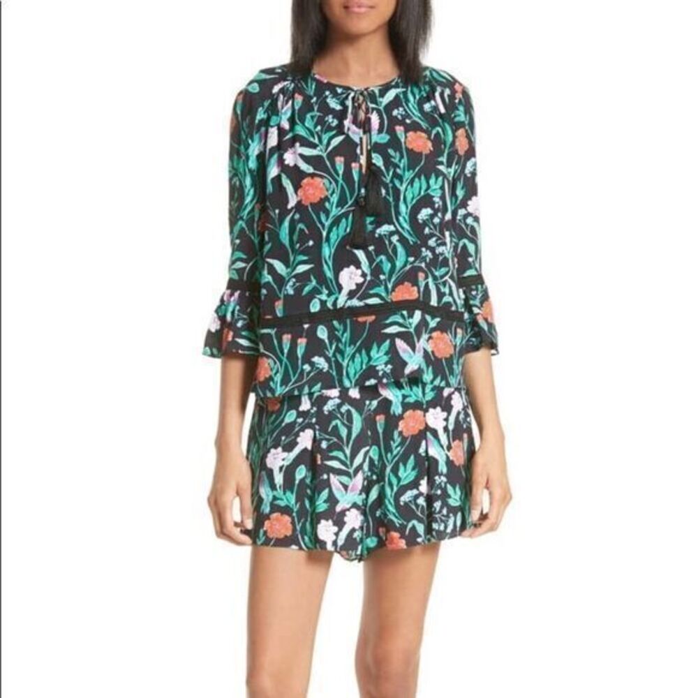 KATE SPADE NWT Green Jardin Crepe Tie Front Pleated Mini Romper US 0